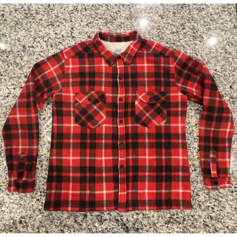 OakWood‎ Mountain Womens Flannel Large Plaid Button Down Red Black #C596